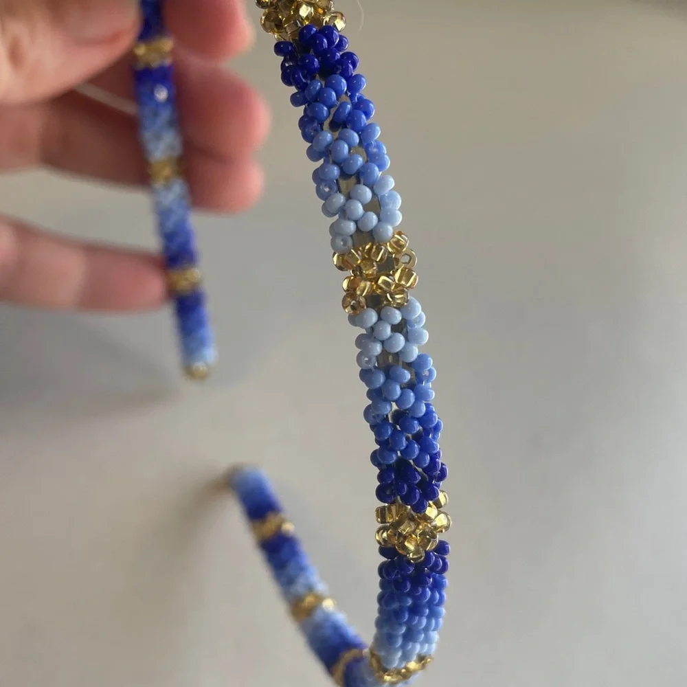 Blue Beaded Flower Headband‎ - Women's Accessory